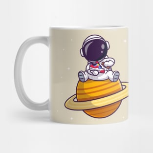 Cute Astronaut Brushing Shoes On Planet Cartoon Mug